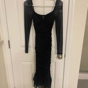 Windsor Black Sheer Sleeve Ruched Dress